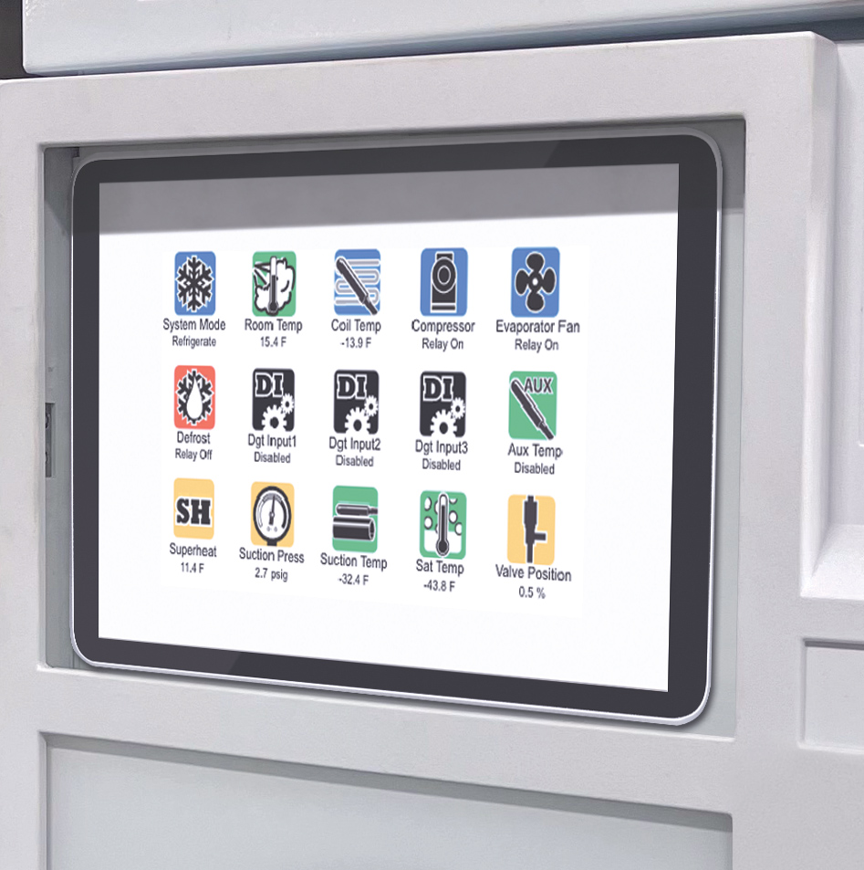 Close view of a Norlake Scientific environmental room control panel