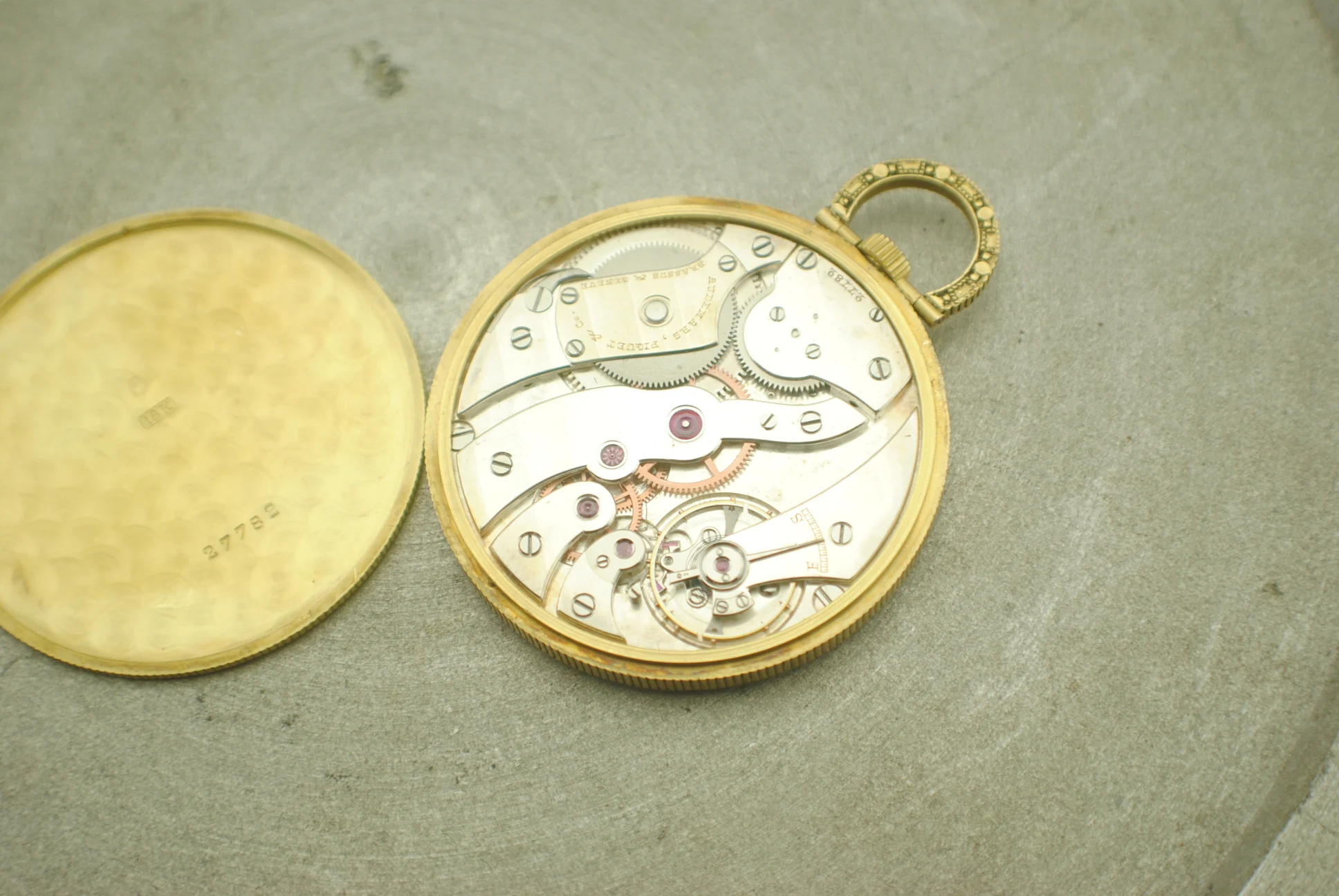 Open rear view of the Audemars Piguet Jacquet showing the signed movement and detached caseback