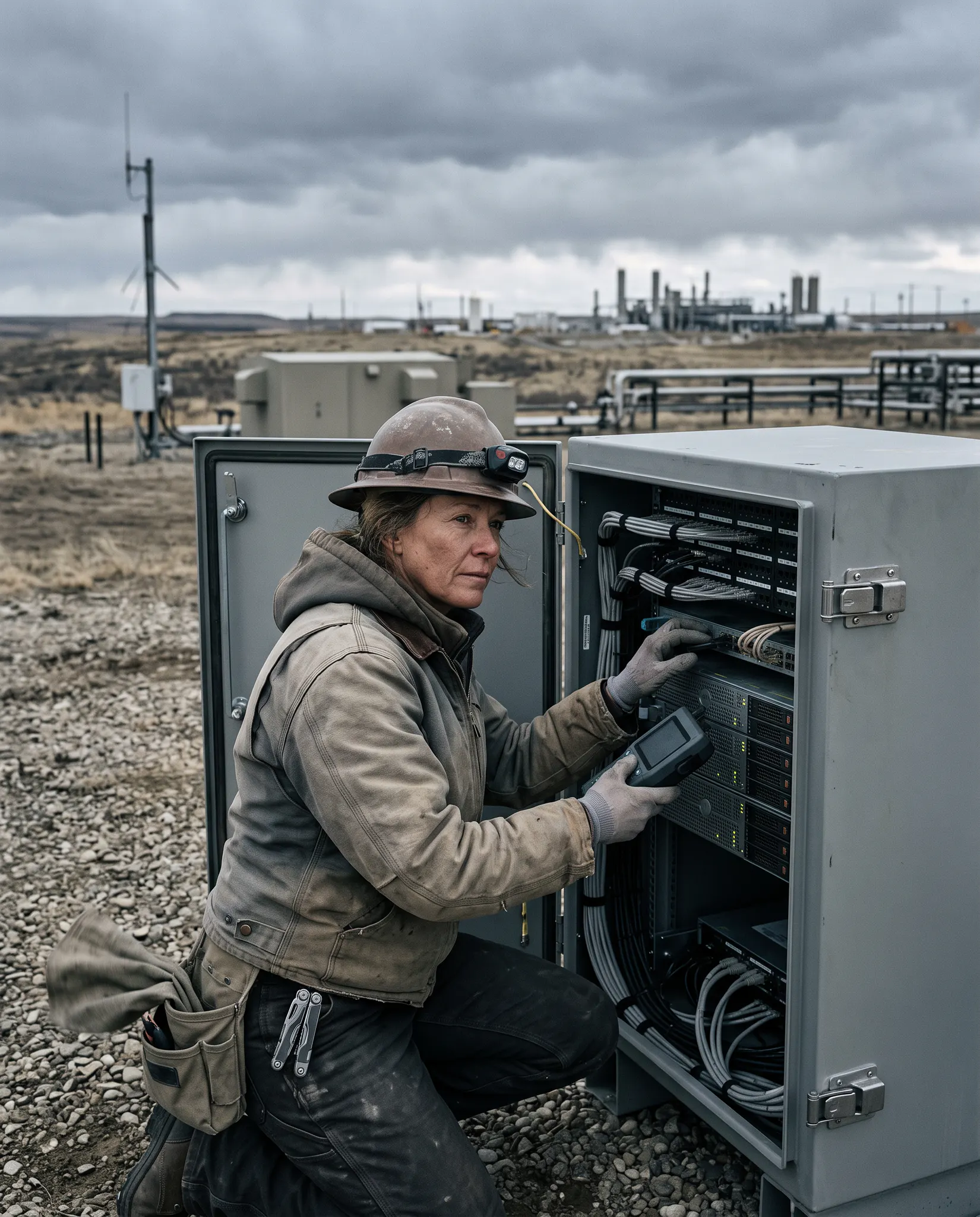Field engineer commissioning ruggedized edge compute infrastructure