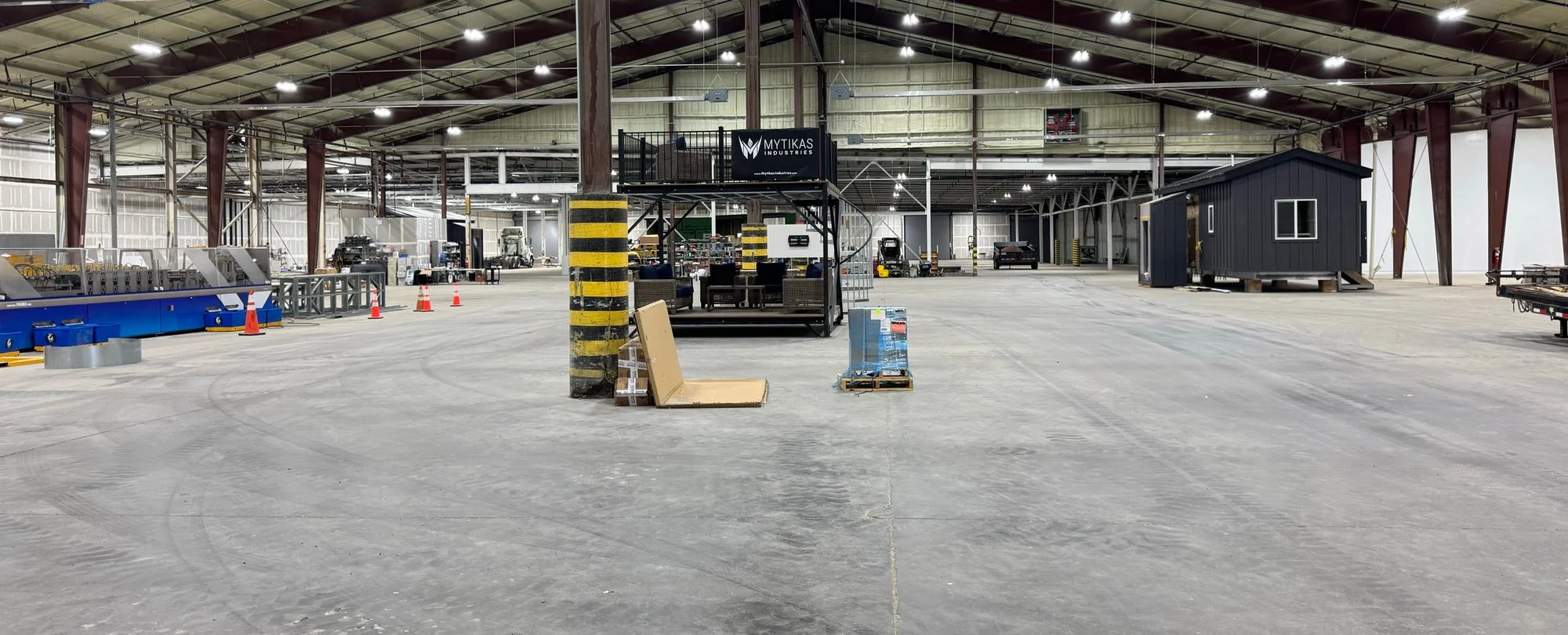 Production equipment and a cabin on the Florence factory floor