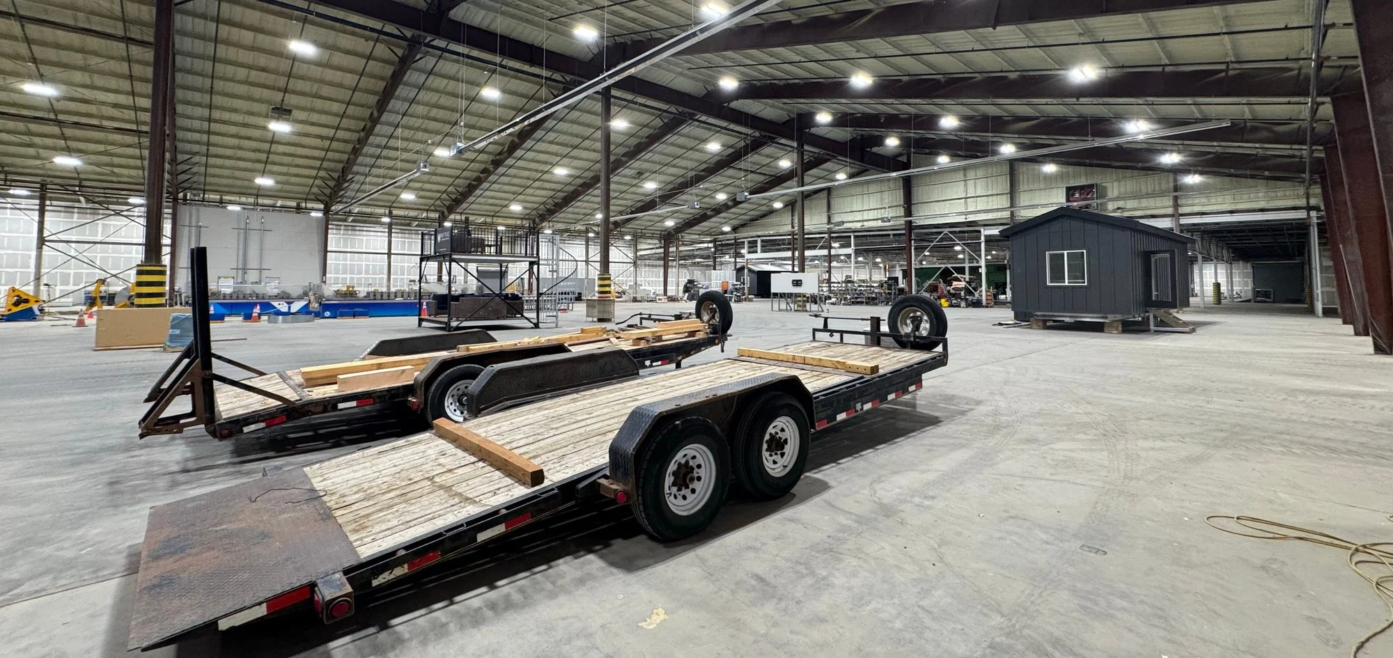 Trailers and a cabin on the Florence production floor