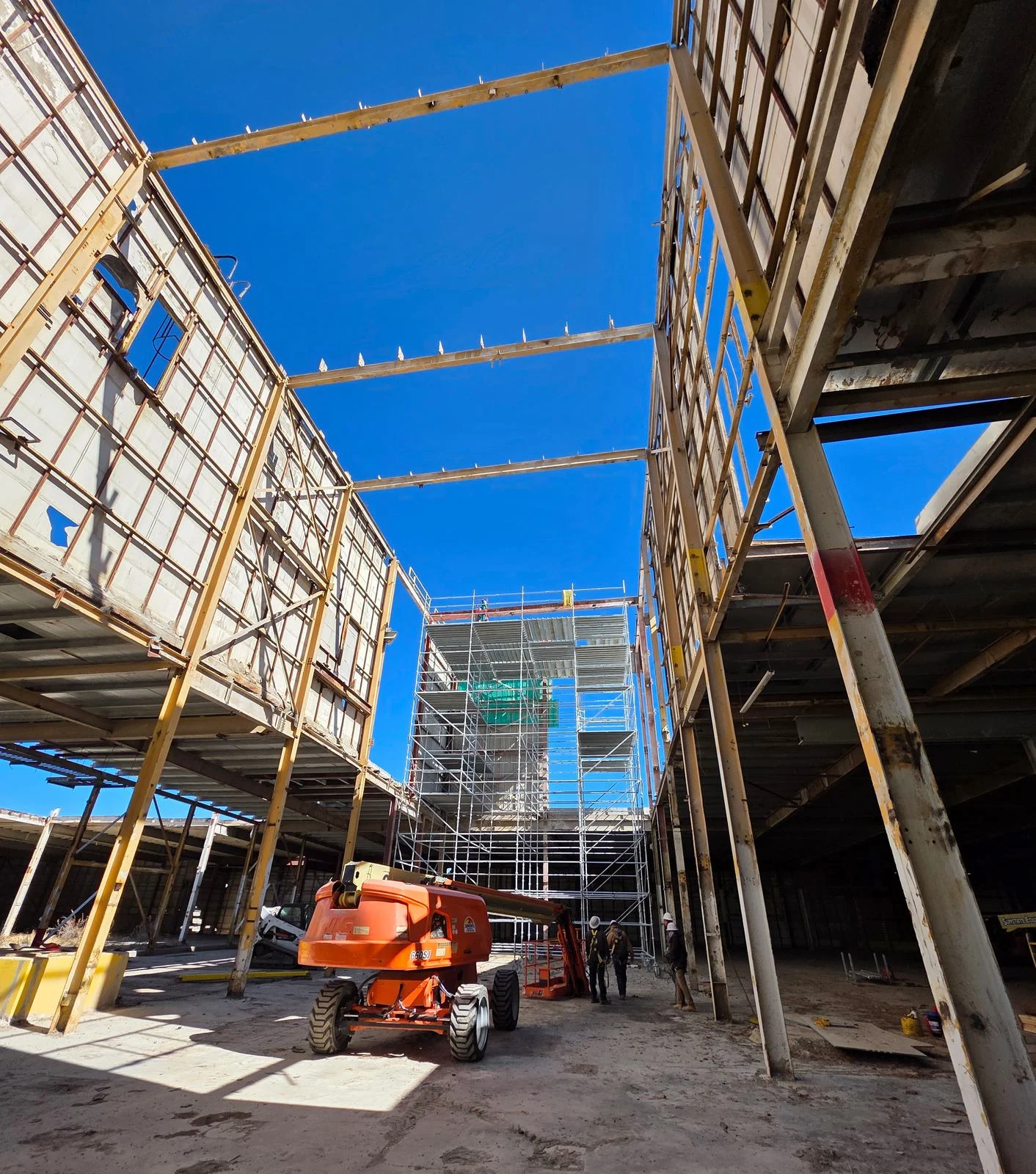 Open factory roof frame during renovation
