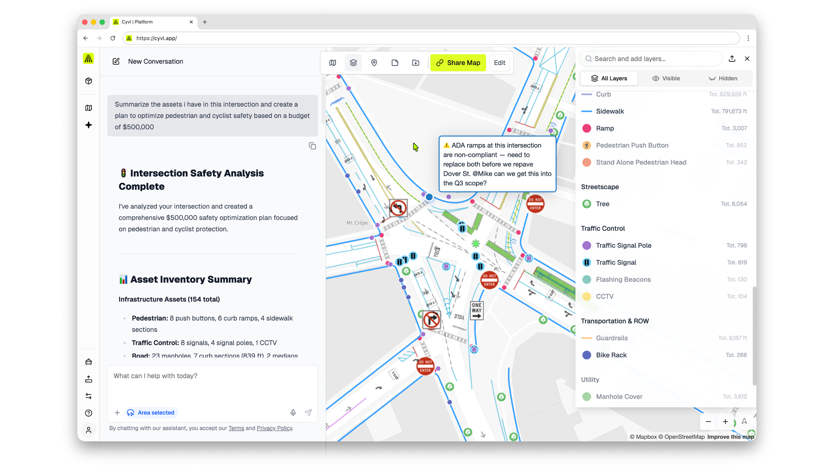CYVL statewide condition and asset data across a road network
