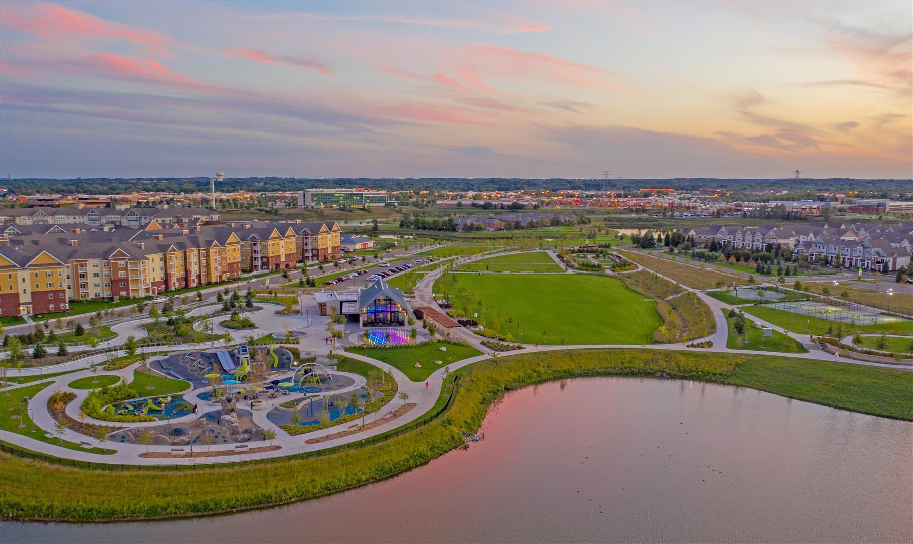 Aerial view of Maple Grove, Minnesota at dusk