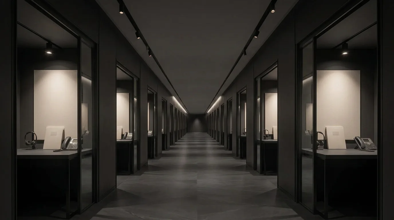 A modern corridor of prepared calling rooms ready for JoyMore representatives