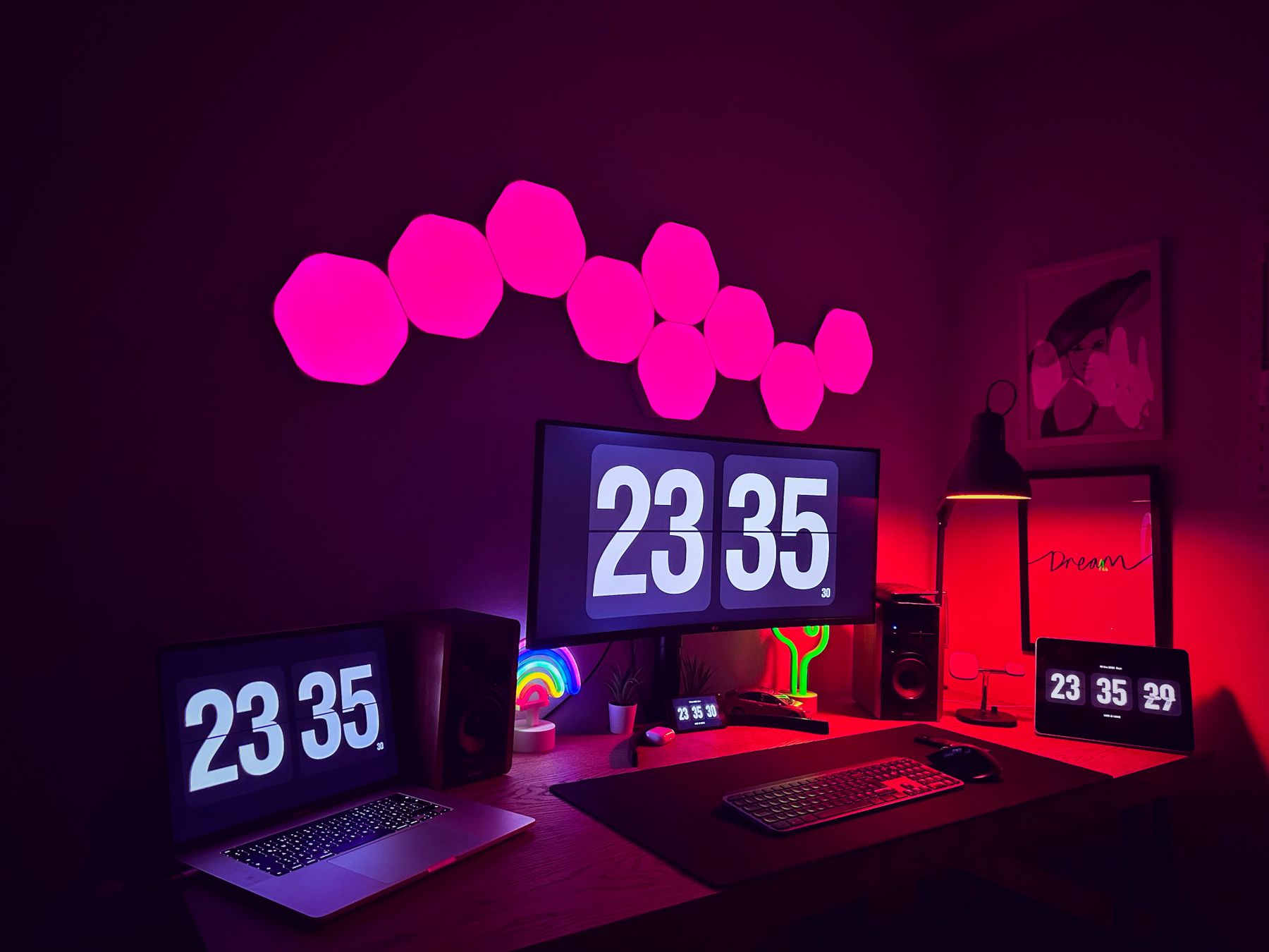 A color-rich monitoring workstation showing multiple feedback displays