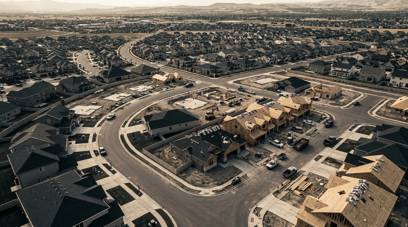 Aerial view of active residential construction across Empire Energy's market