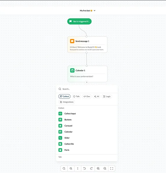 ReplyCX flow builder screen