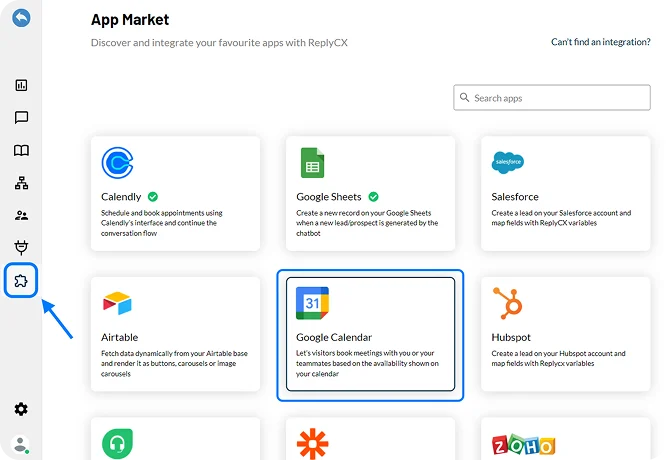 ReplyCX App Market listing available integrations