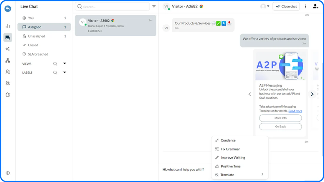 ReplyCX live chat updating answers in real time