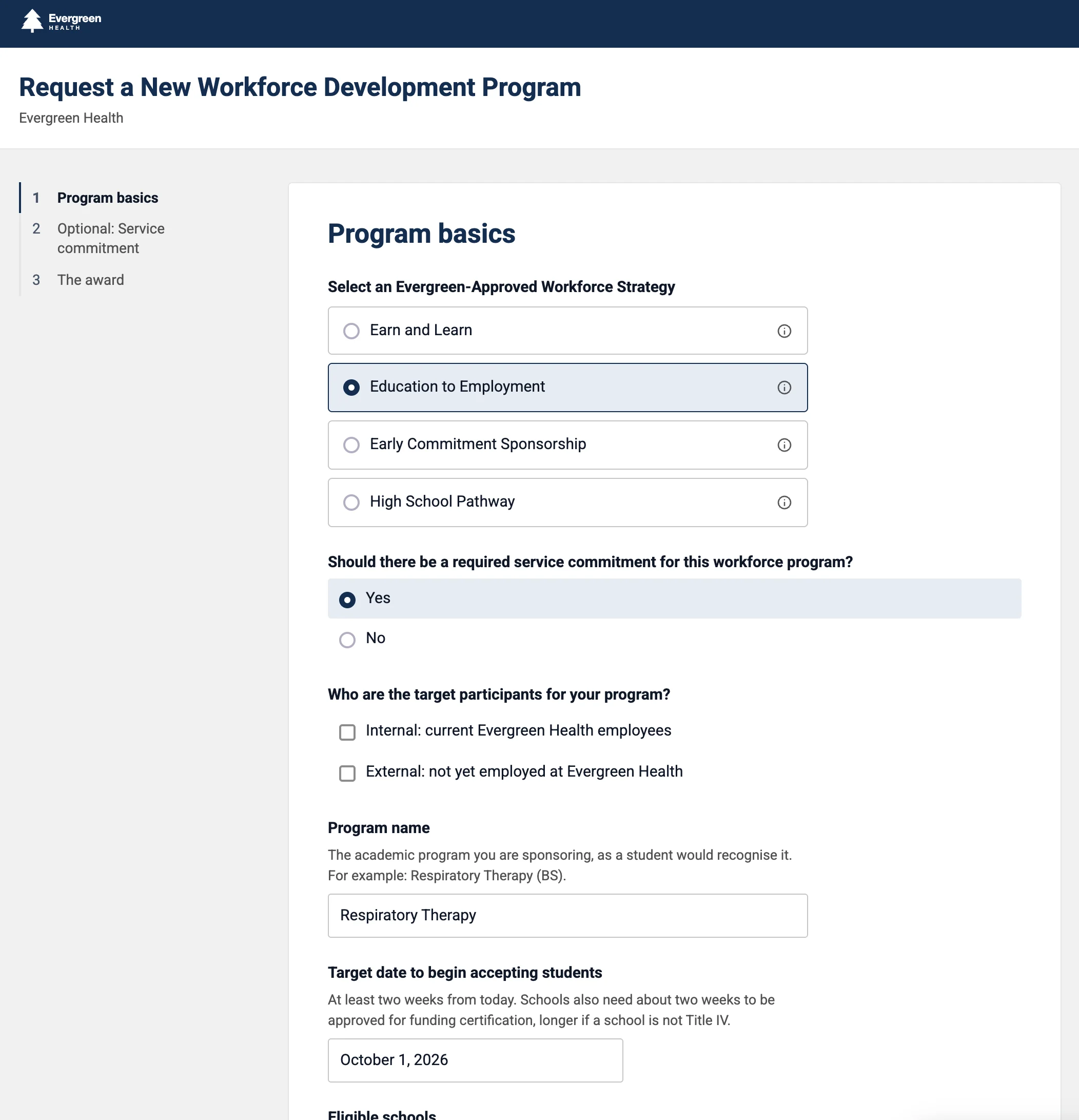 Employer program request form