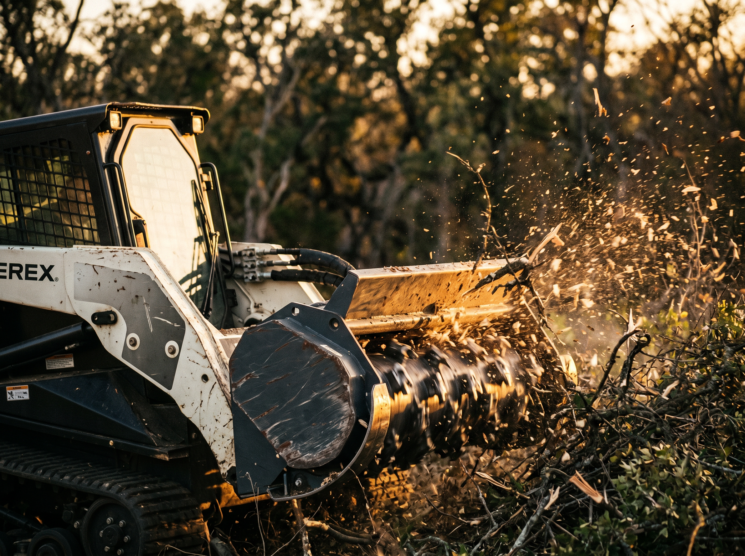 Forestry mulcher grinding brush on a Texas jobsite
