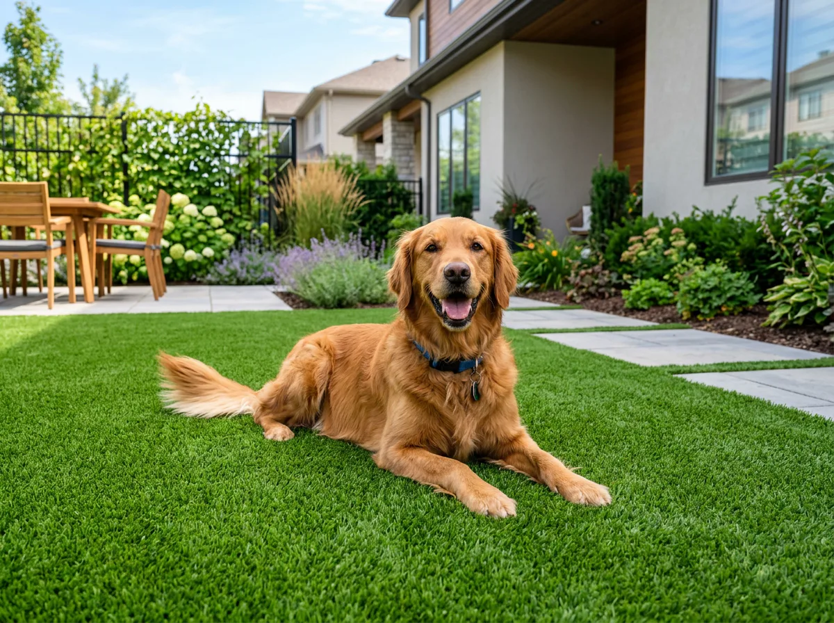 Dog relaxing on clean, pet-friendly synthetic turf