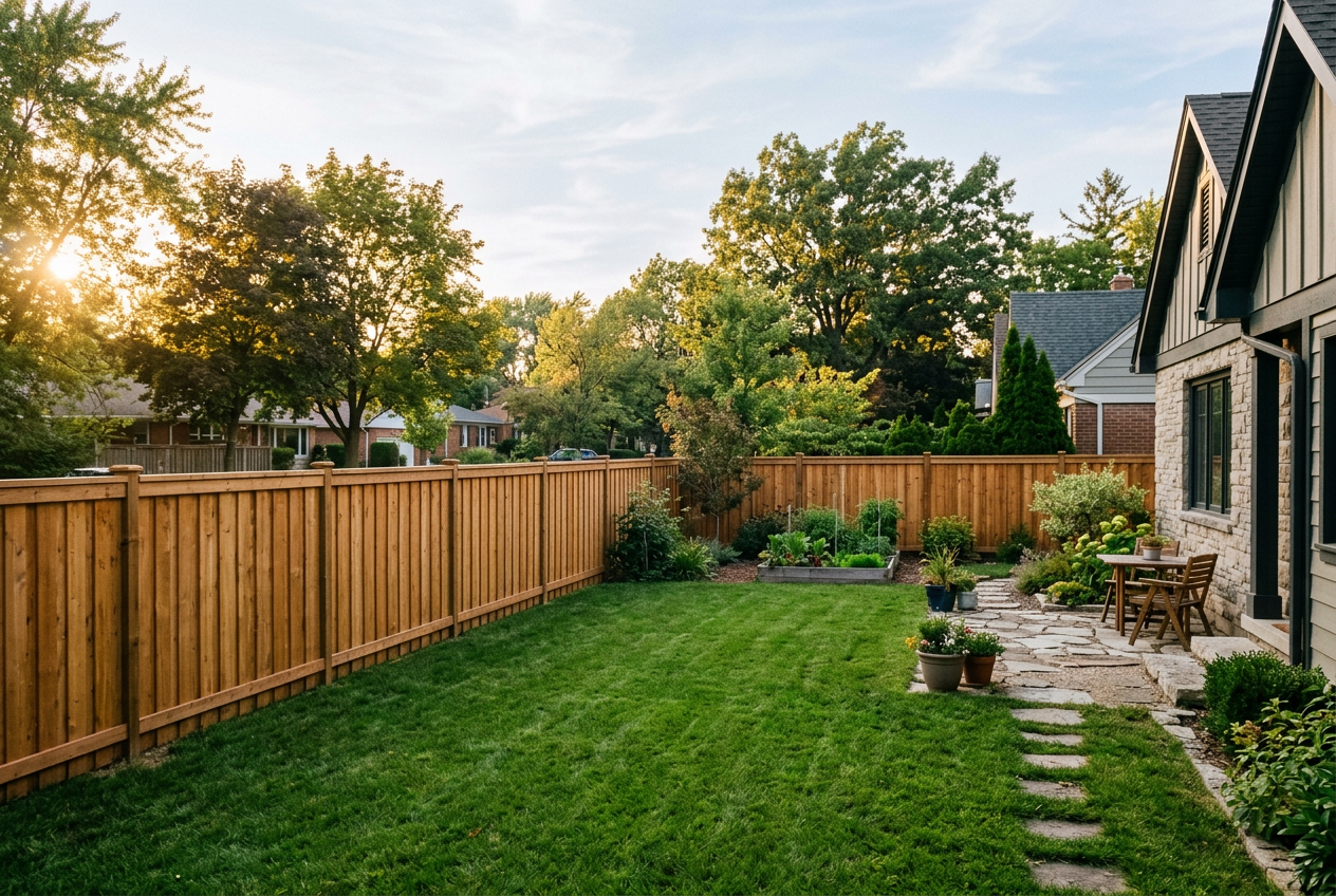 Cedar wood privacy fence in a Cincinnati backyard
