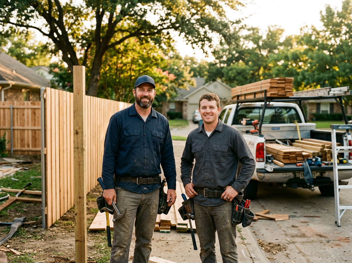 Empire Fence installers on a Cincinnati jobsite with their truck and materials