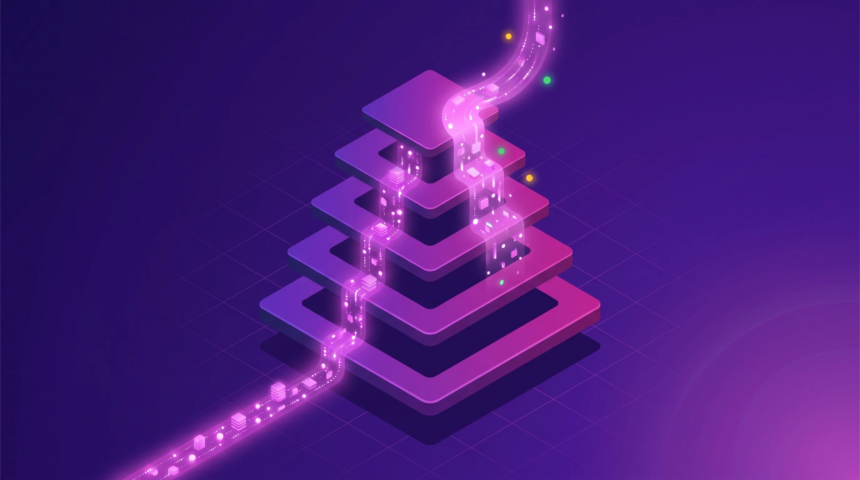 Five stacked platform tiers of increasing size, with a rising stream of customer feedback overflowing past the ceiling of the smaller tiers.