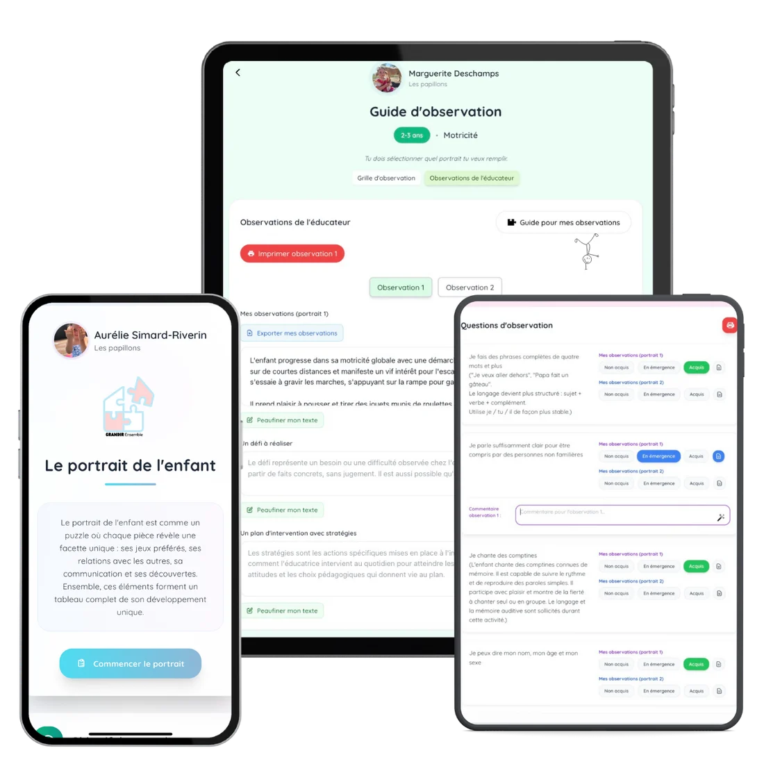 Interfaces GE Agenda du guide d’observation et du portrait de l’enfant