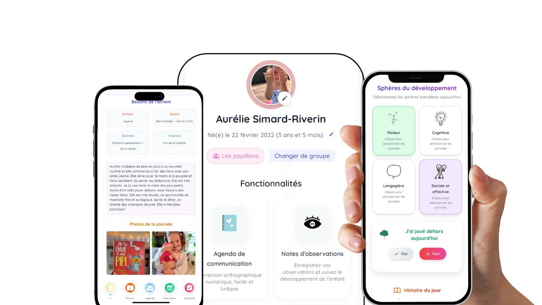 Interfaces de GE Agenda pour l’agenda de communication, le profil de l’enfant et les sphères de développement