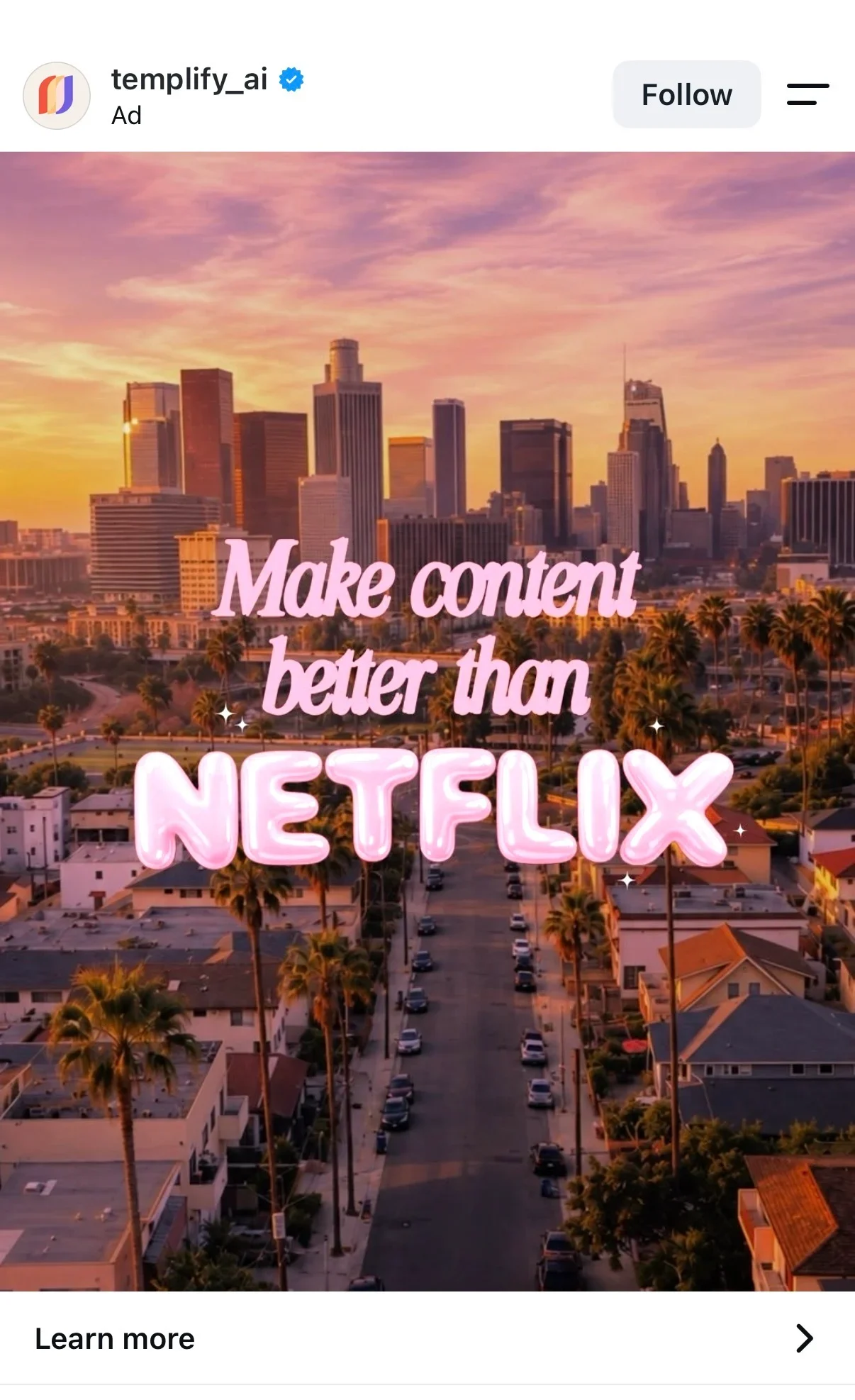 Templify AI Meta ad example