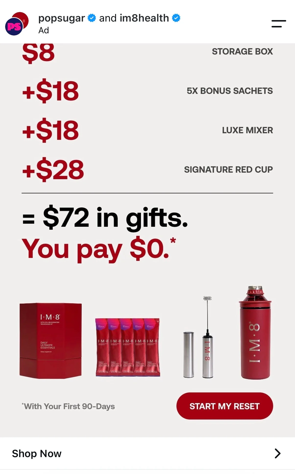PopSugar × IM8 Meta ad example