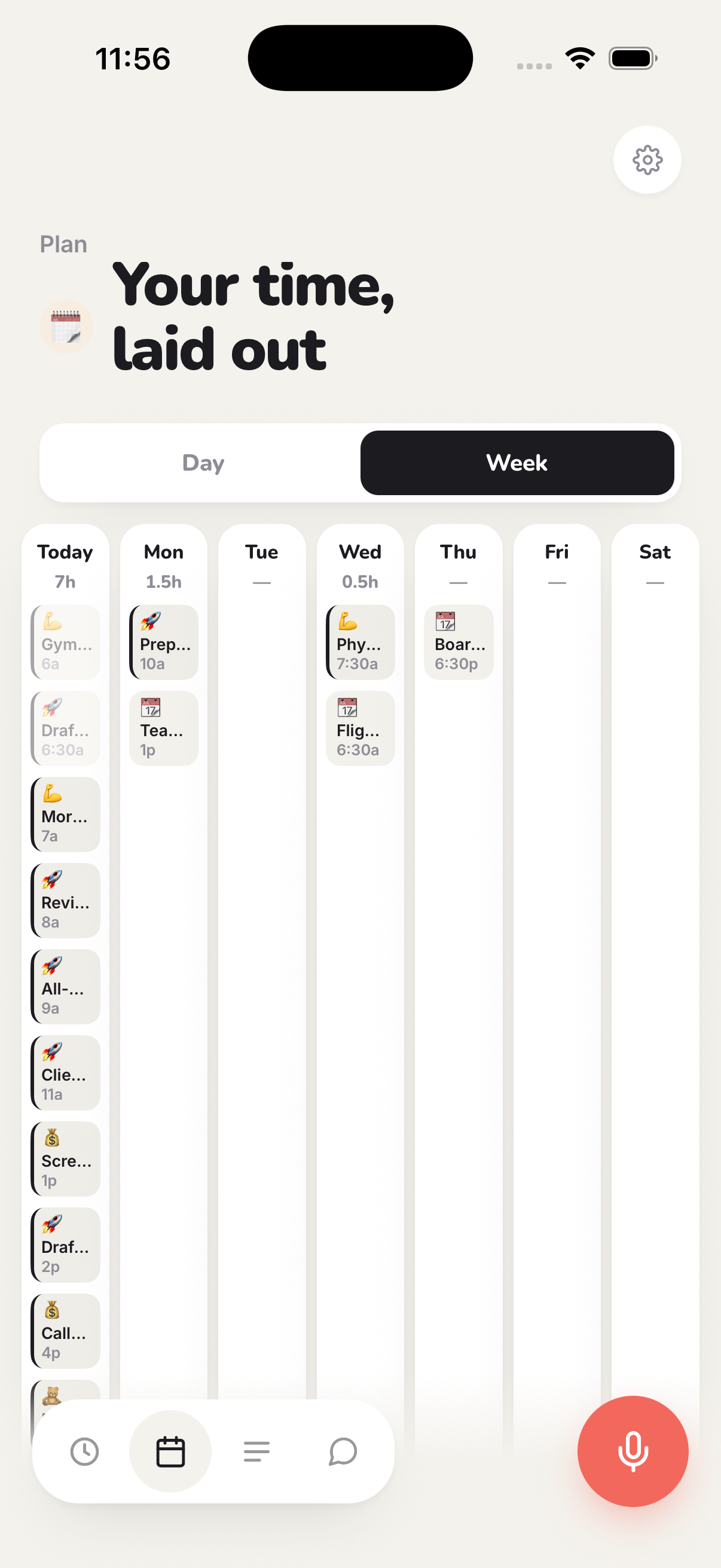 Drift weekly plan across seven days