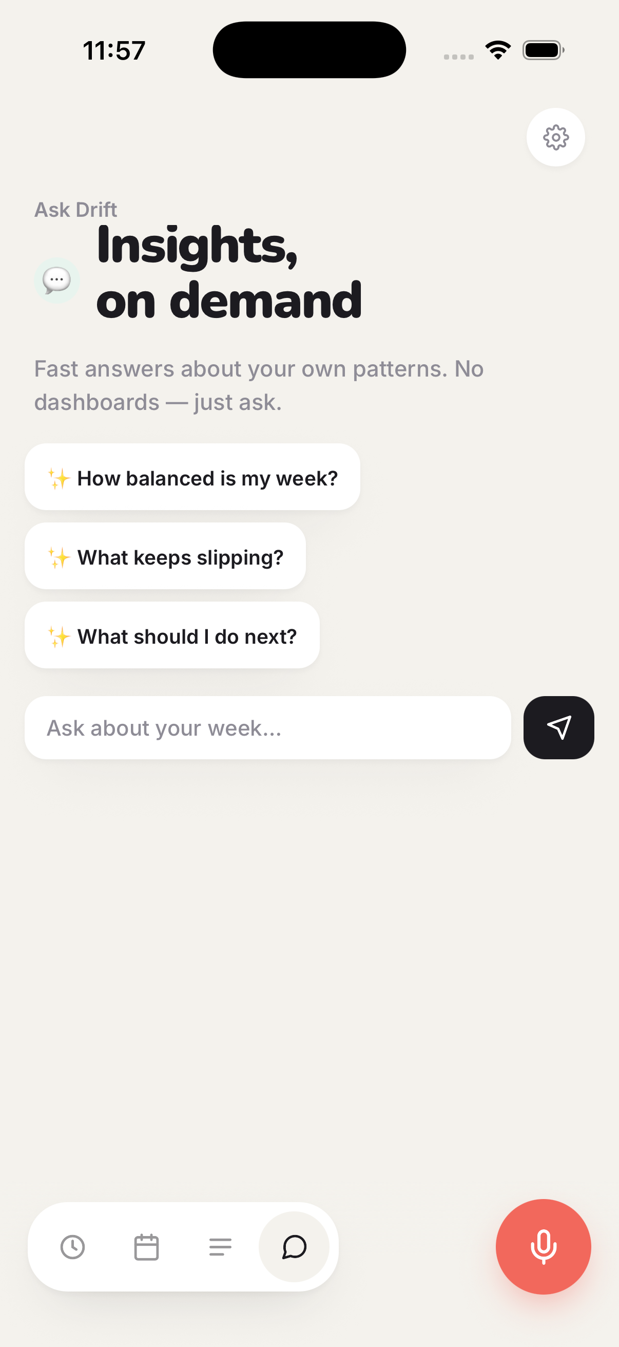 Ask Drift insights screen