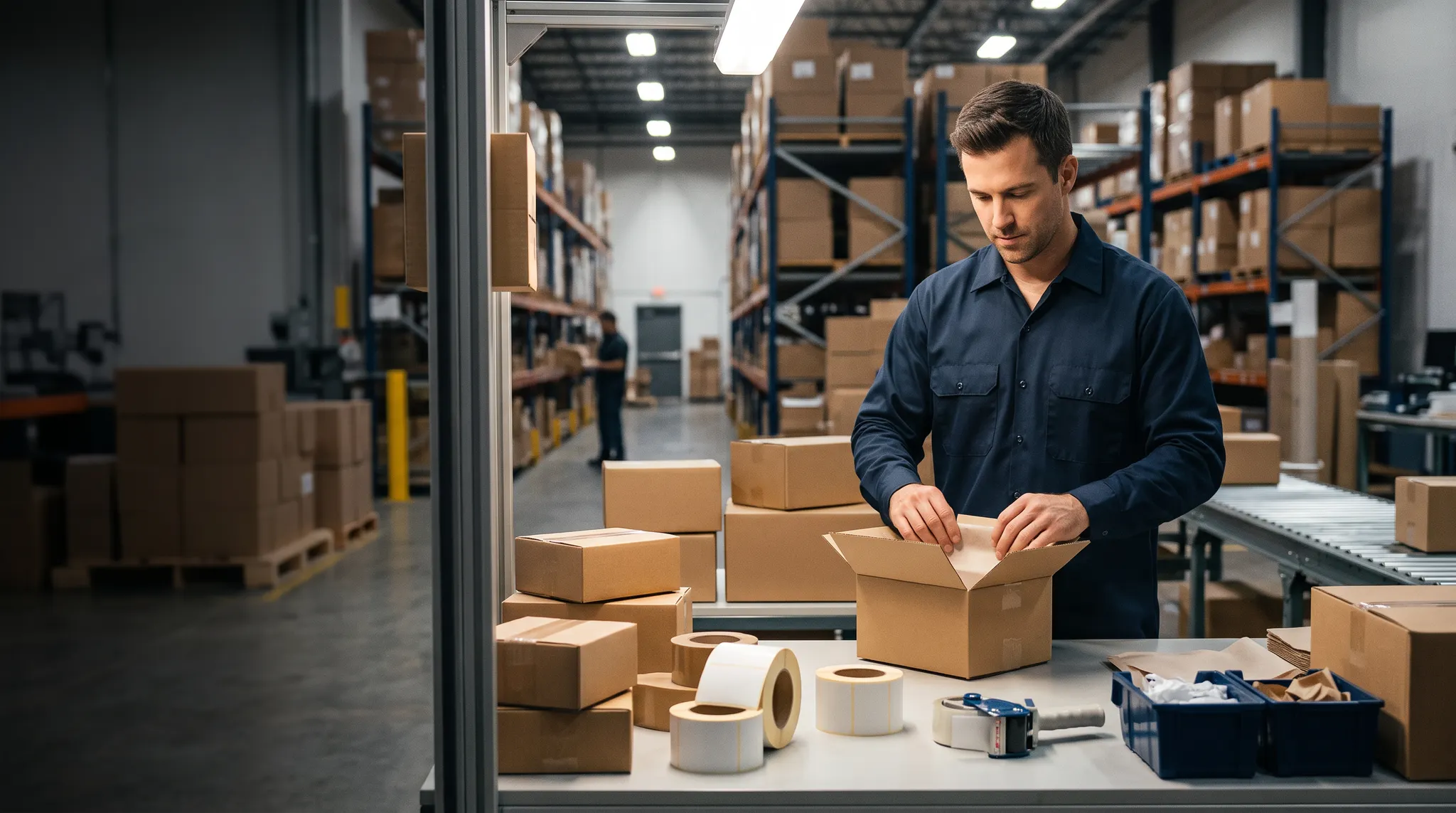 Warehouse team member packing a direct-to-consumer ecommerce order