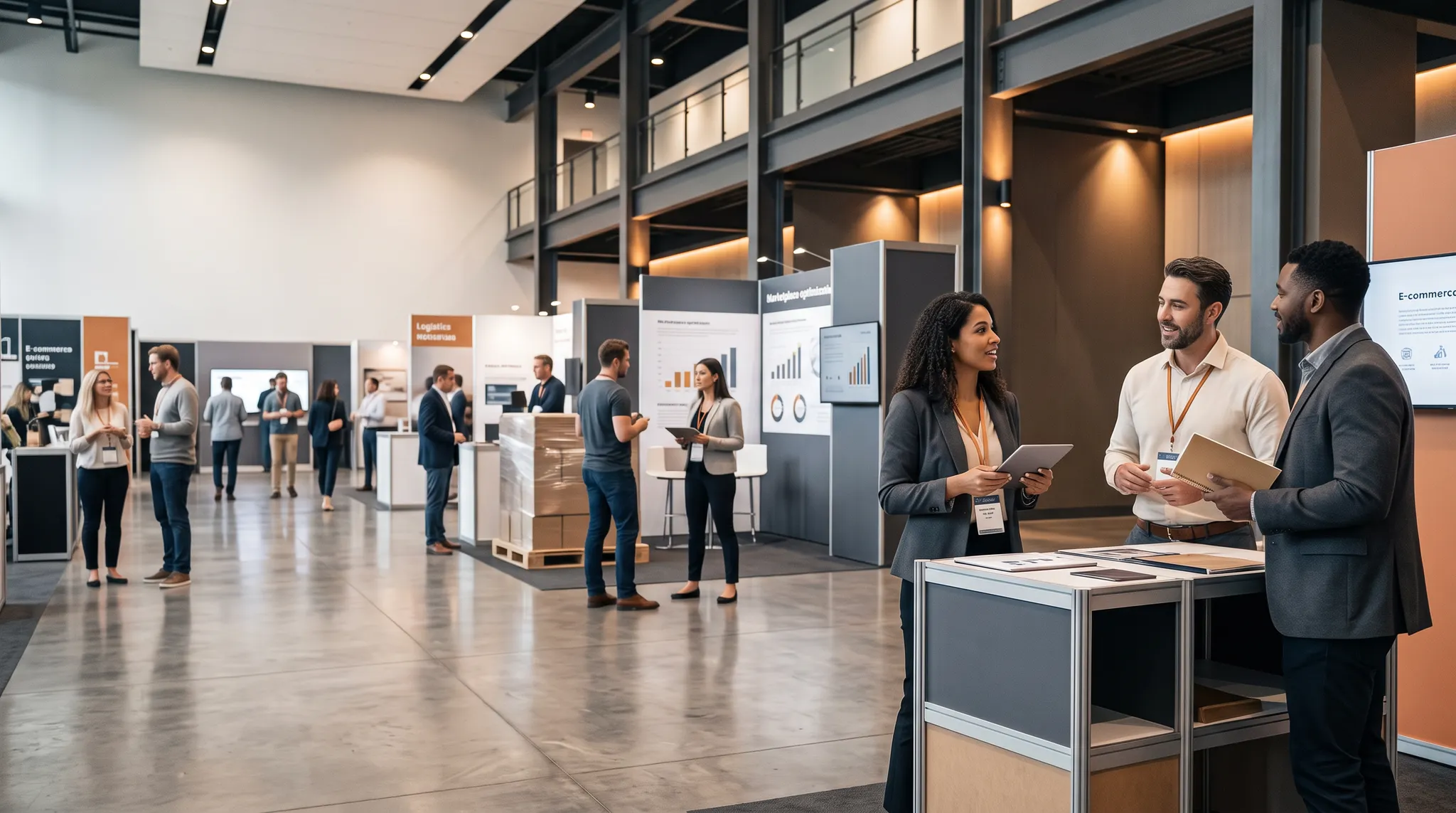 Ecommerce operators networking at an industry conference