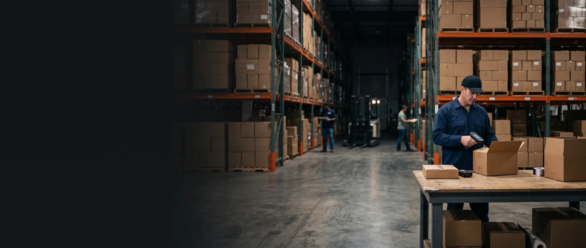 Organized ecommerce warehouse with inventory and cartons