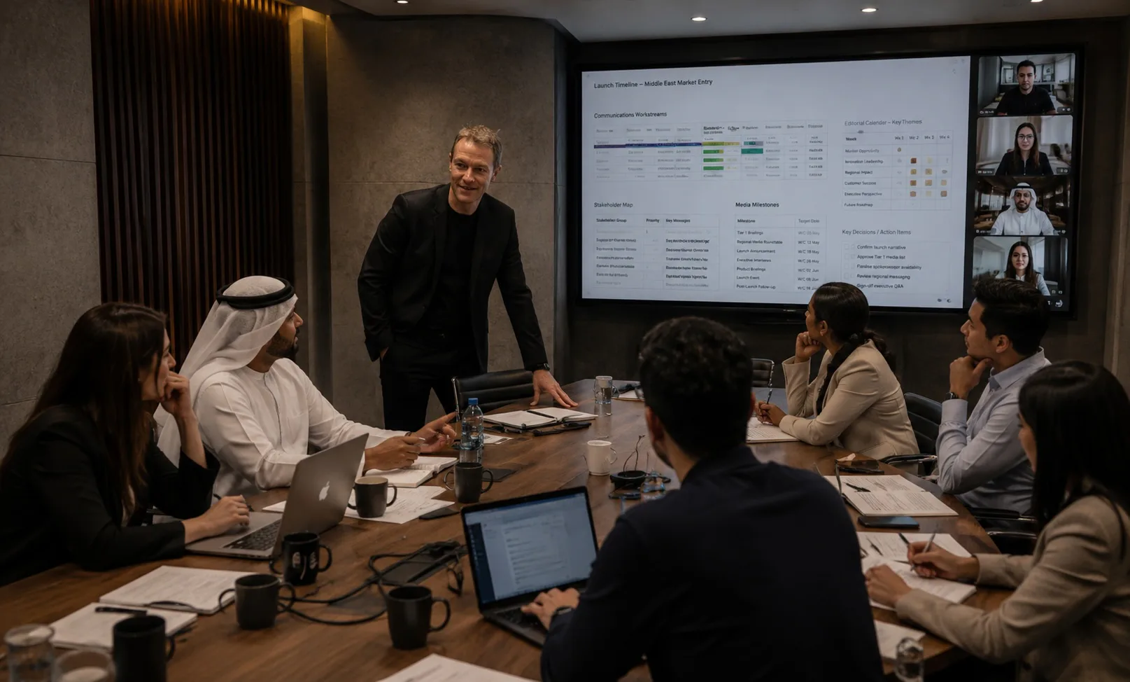 Senior advisor reviewing a Gulf market-entry brief