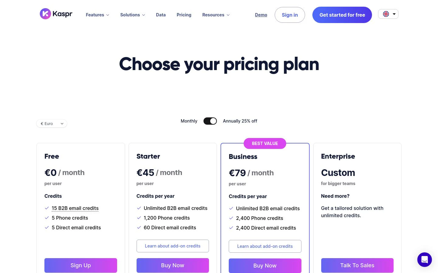 Kaspr pricing tiers