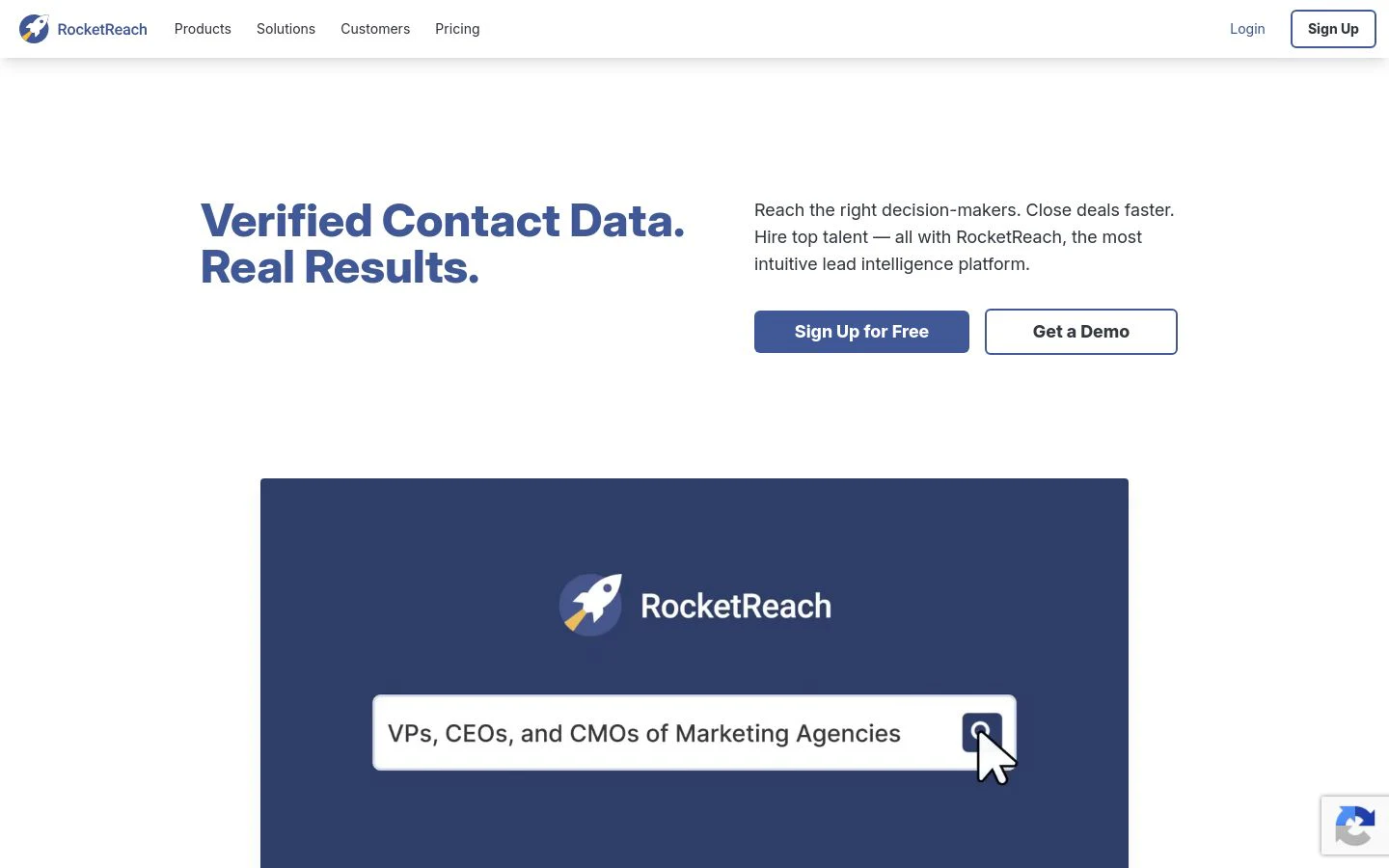 RocketReach homepage above the fold