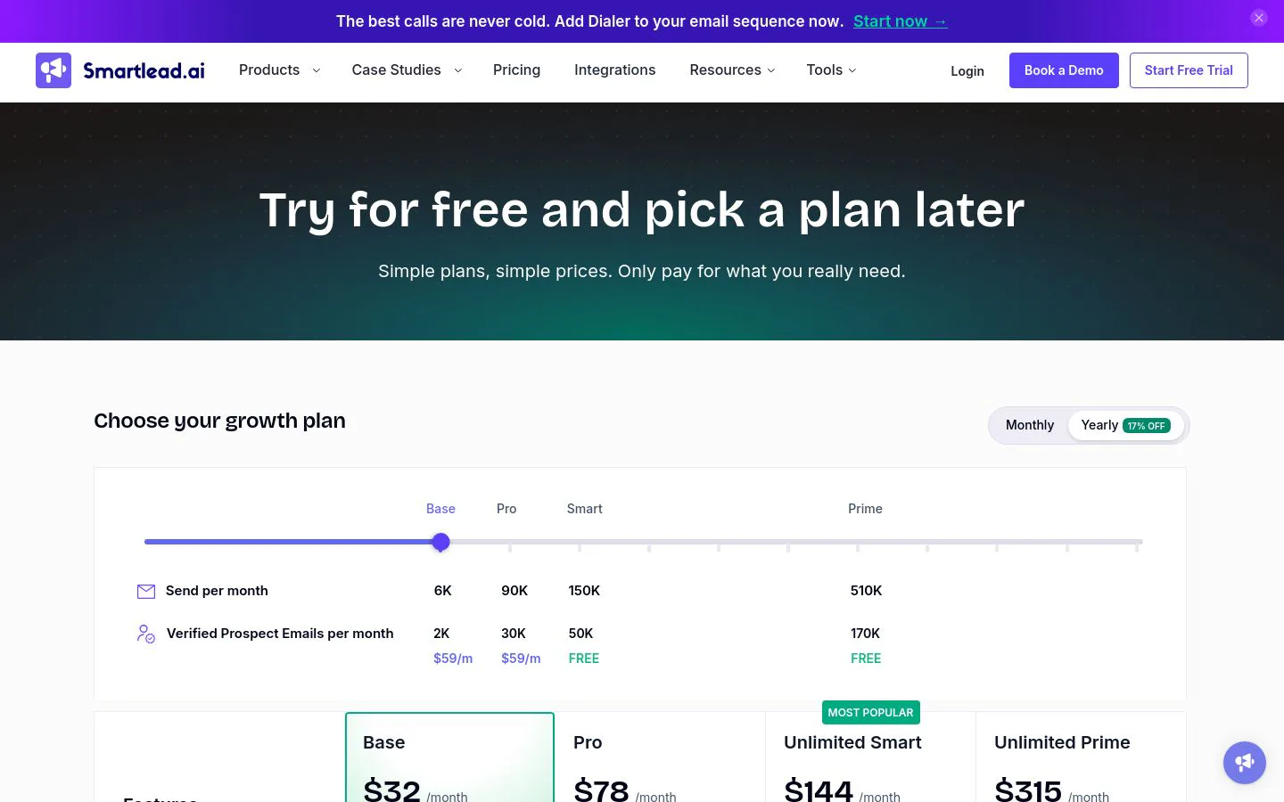 Smartlead pricing tiers