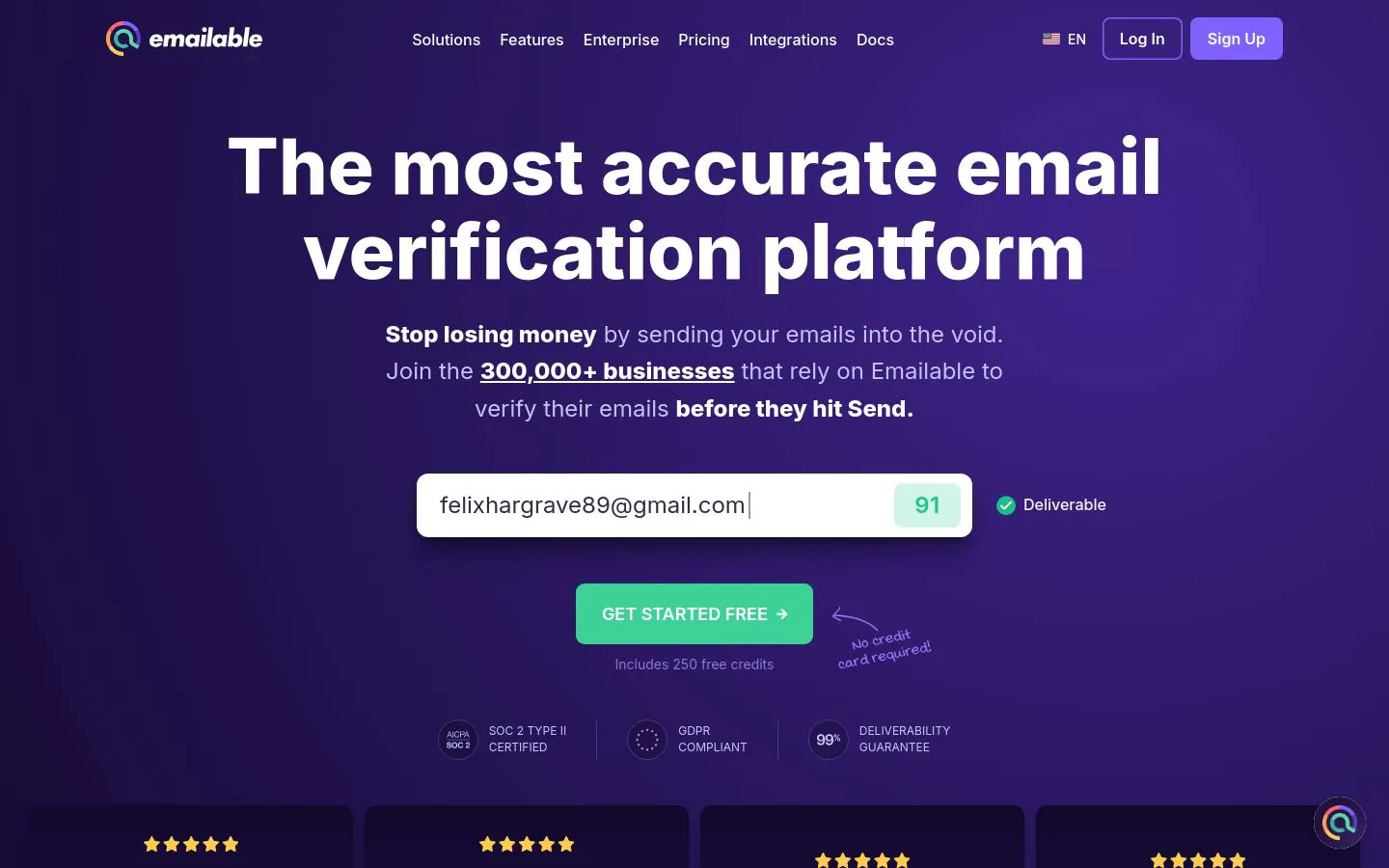 Emailable homepage above the fold