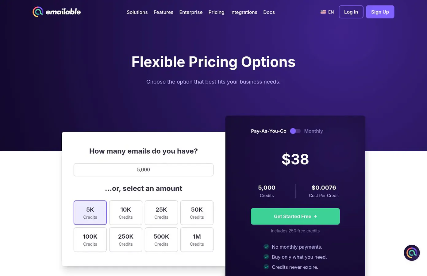 Emailable pricing
