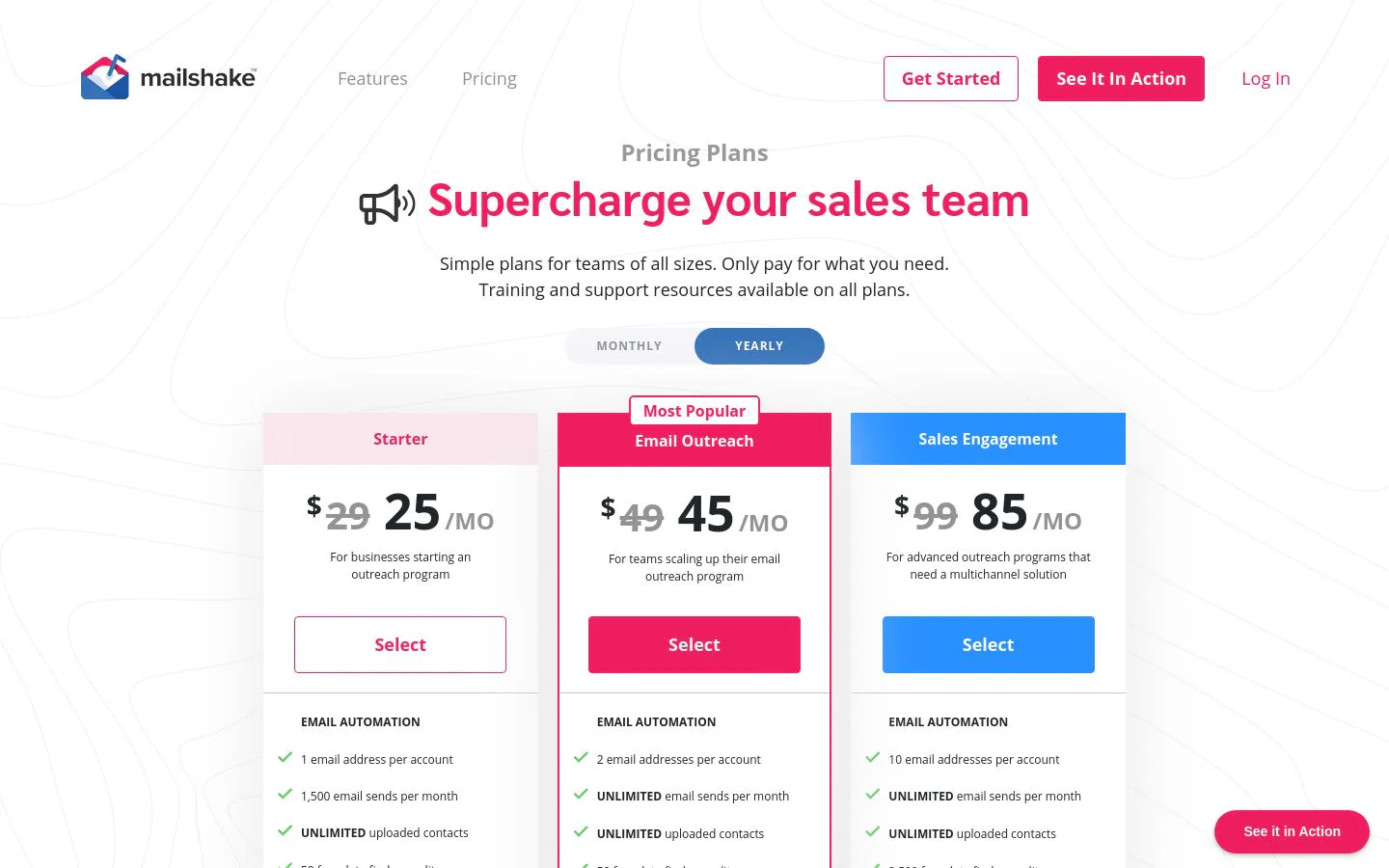 Mailshake pricing tiers