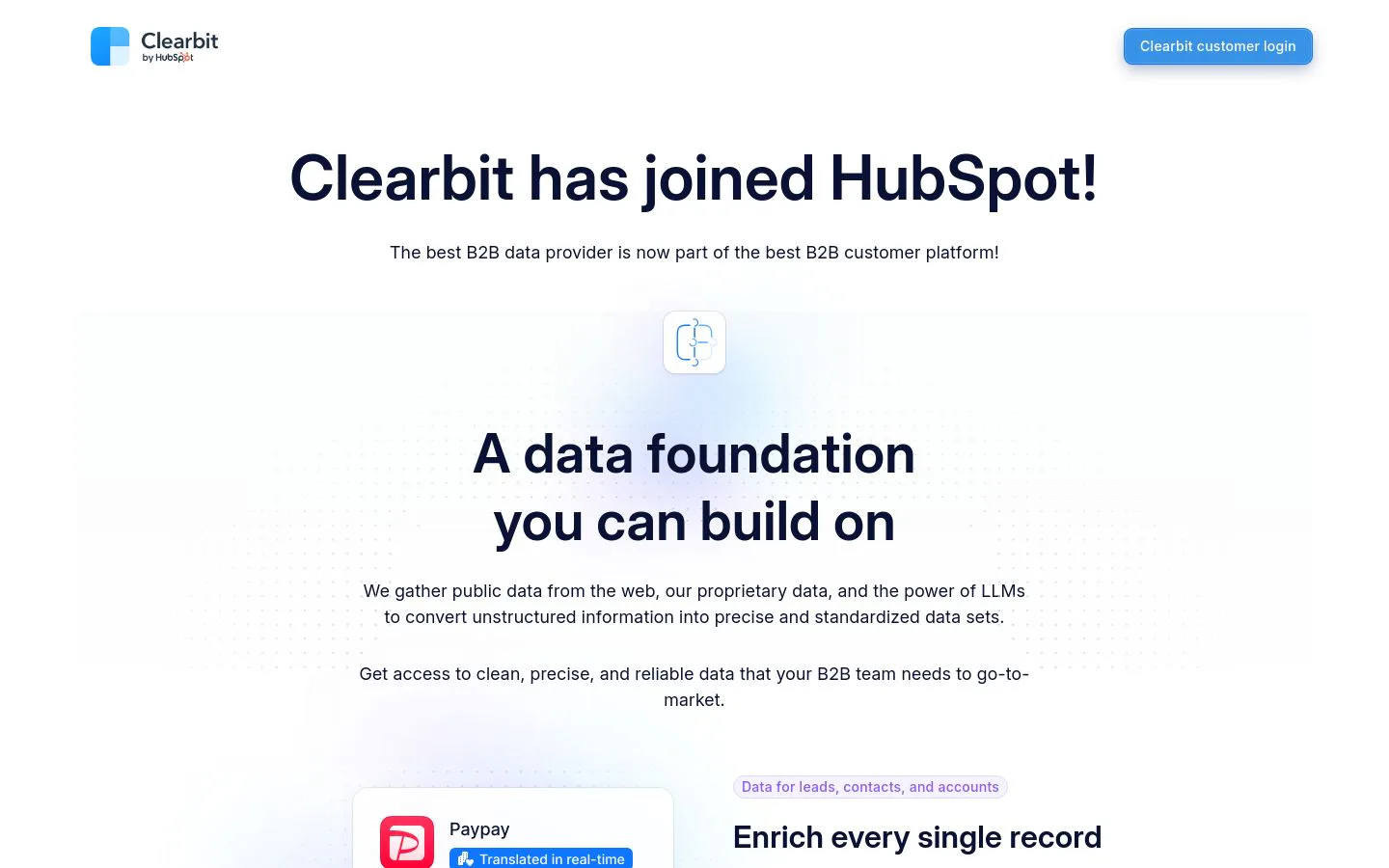 HubSpot Breeze Intelligence homepage above the fold