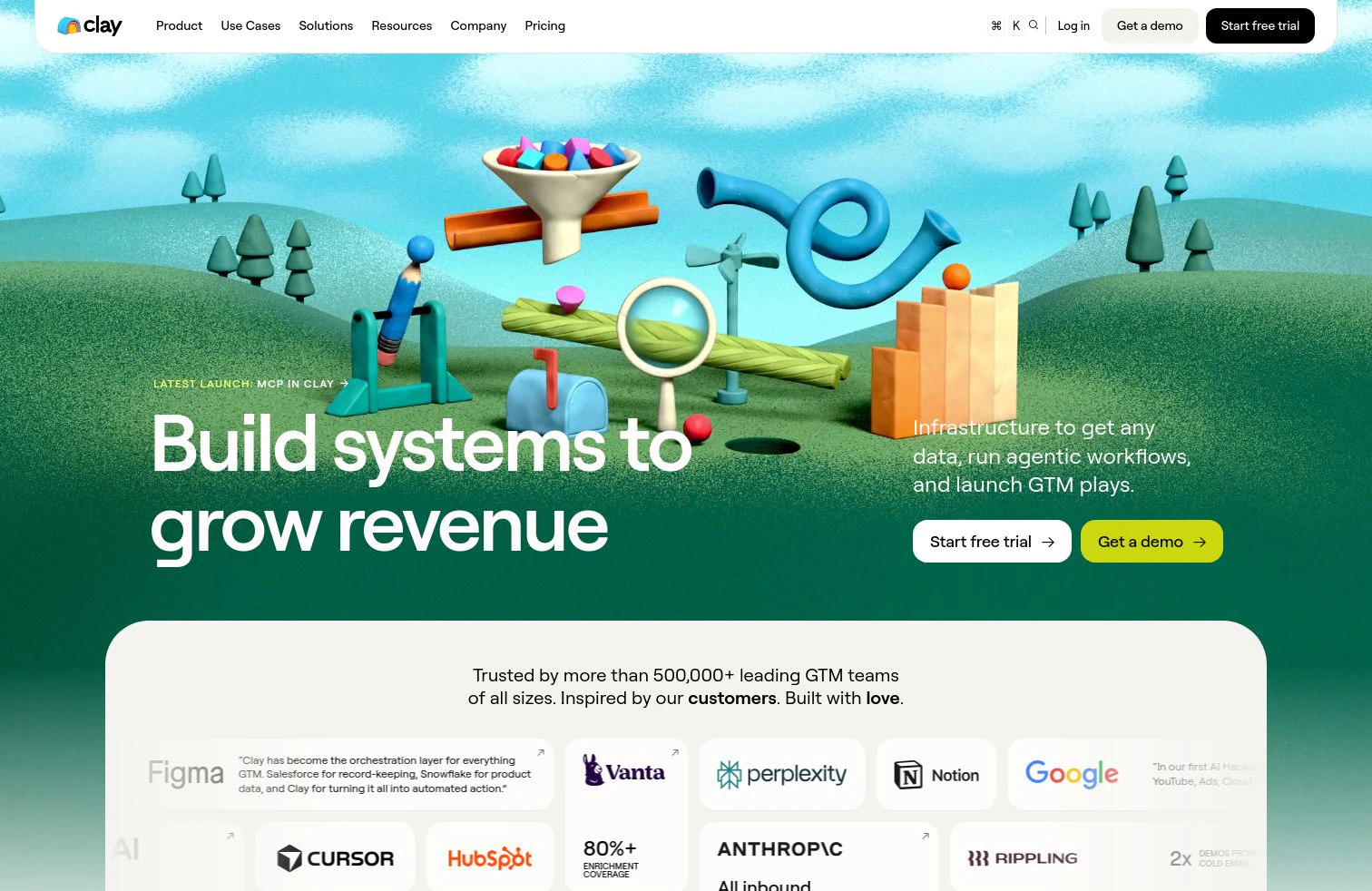 Clay homepage above the fold