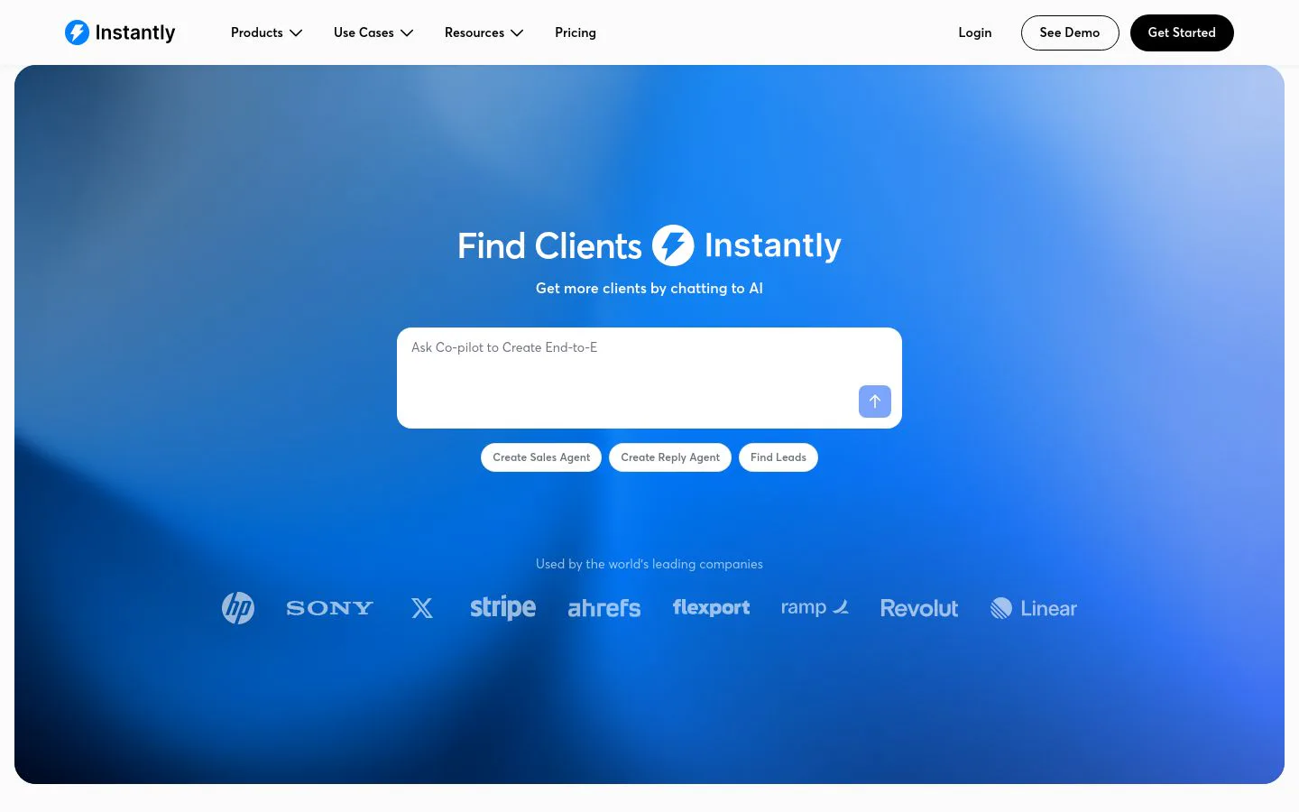 Instantly homepage hero