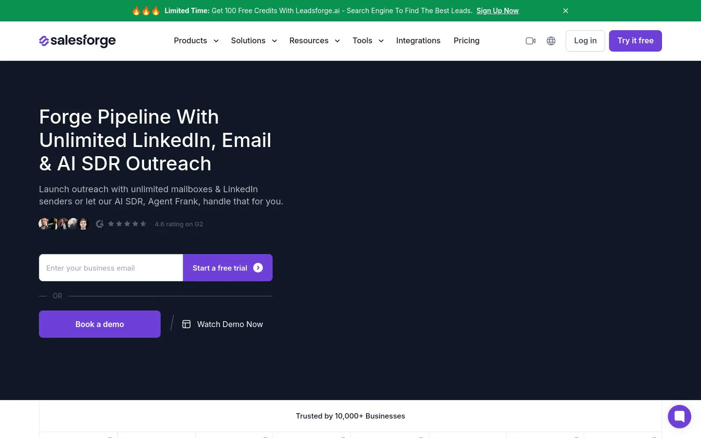 Salesforge homepage above the fold