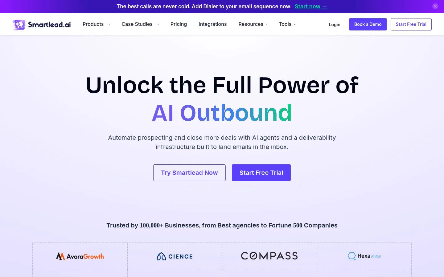 Smartlead homepage above the fold