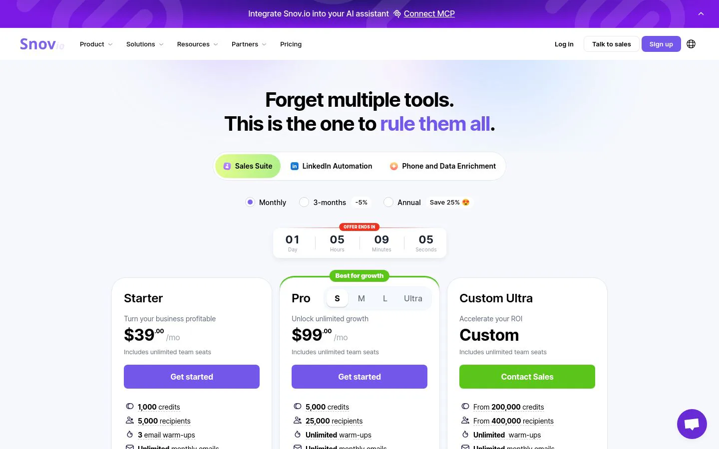 Snov.io pricing tiers