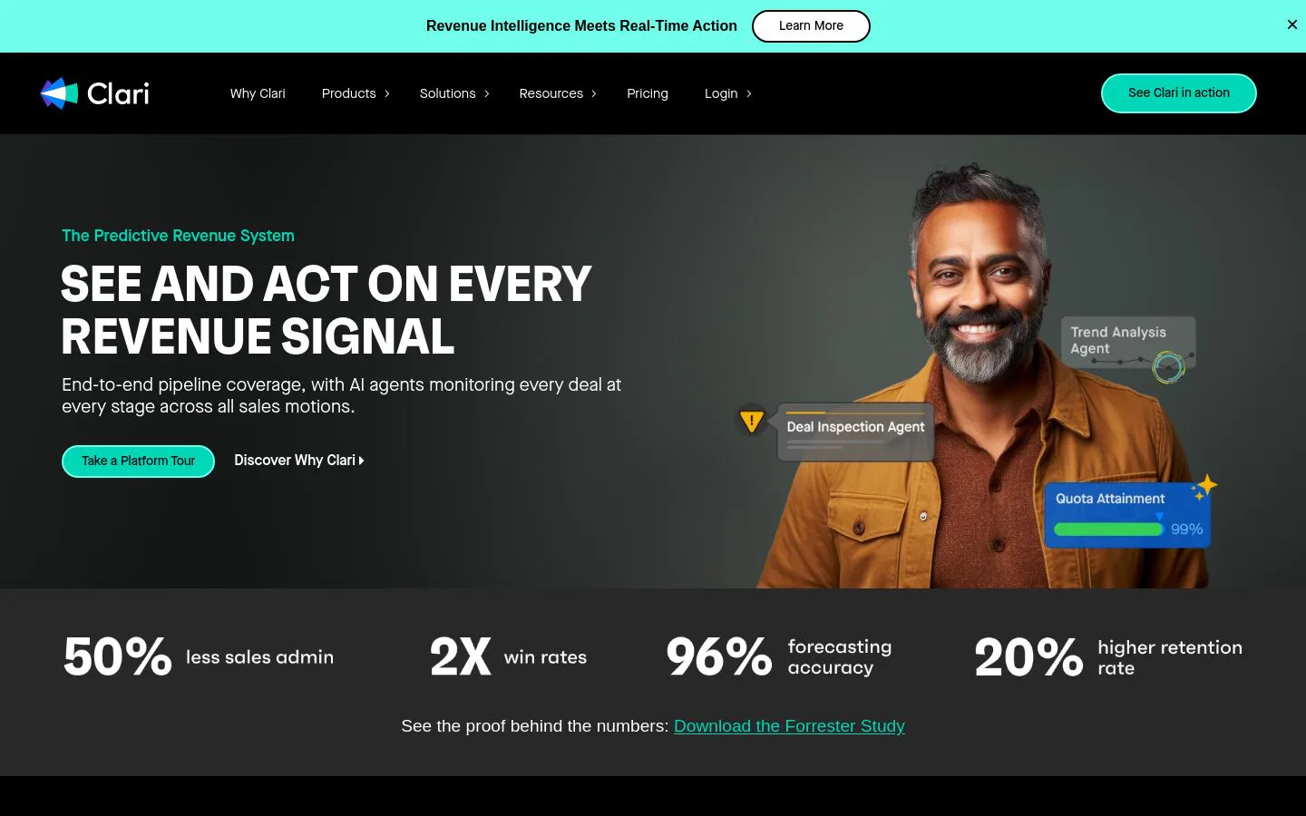 Clari homepage above the fold