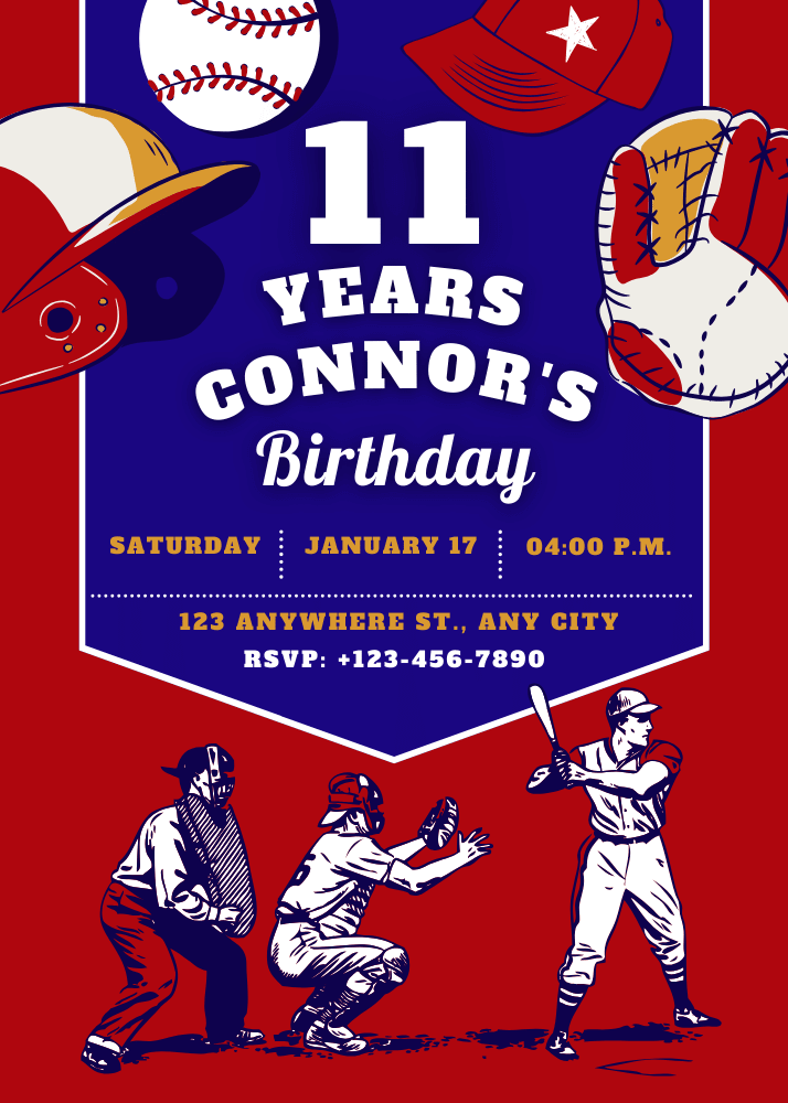 Baseball party invitation designed in Canva