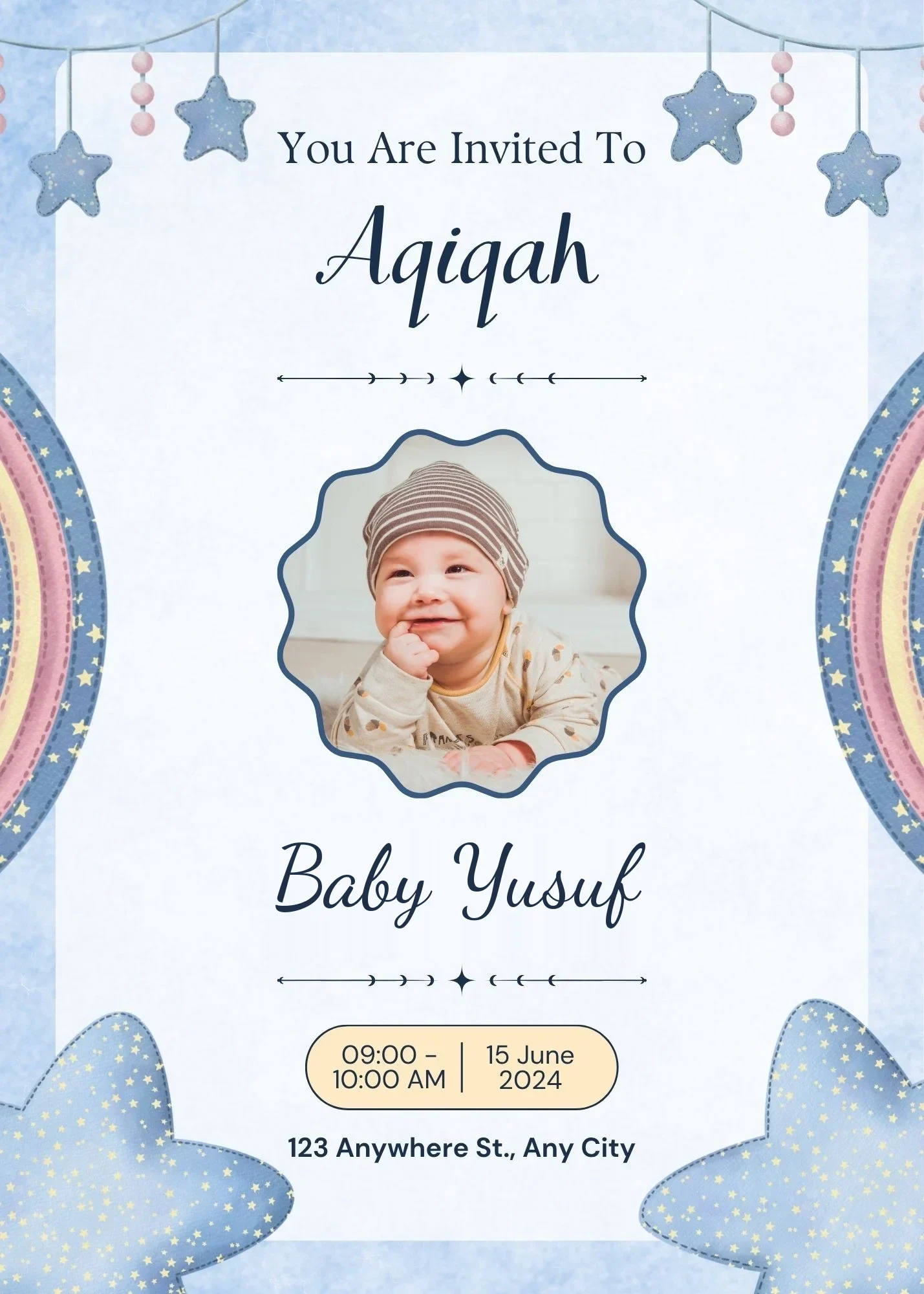 Aqiqah invitation designed in Canva
