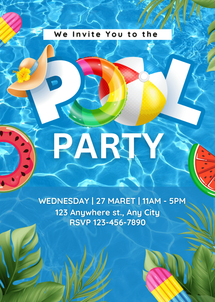 Pool party invitation designed in Canva