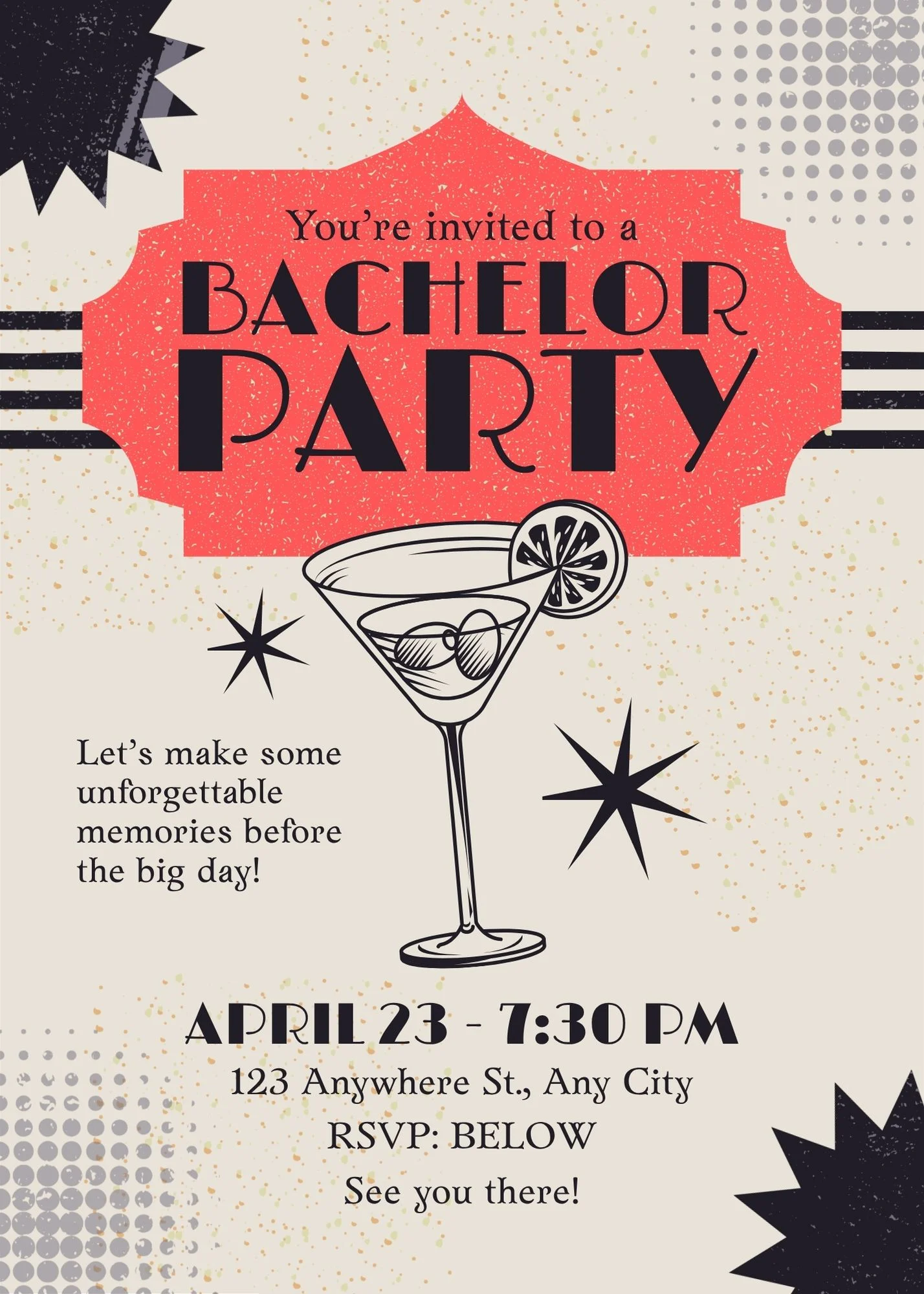 Bachelor party invitation designed in Canva