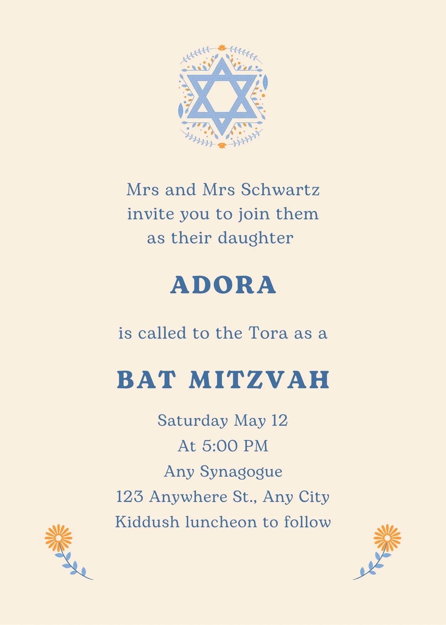 Bat Mitzvah invitation designed in Canva