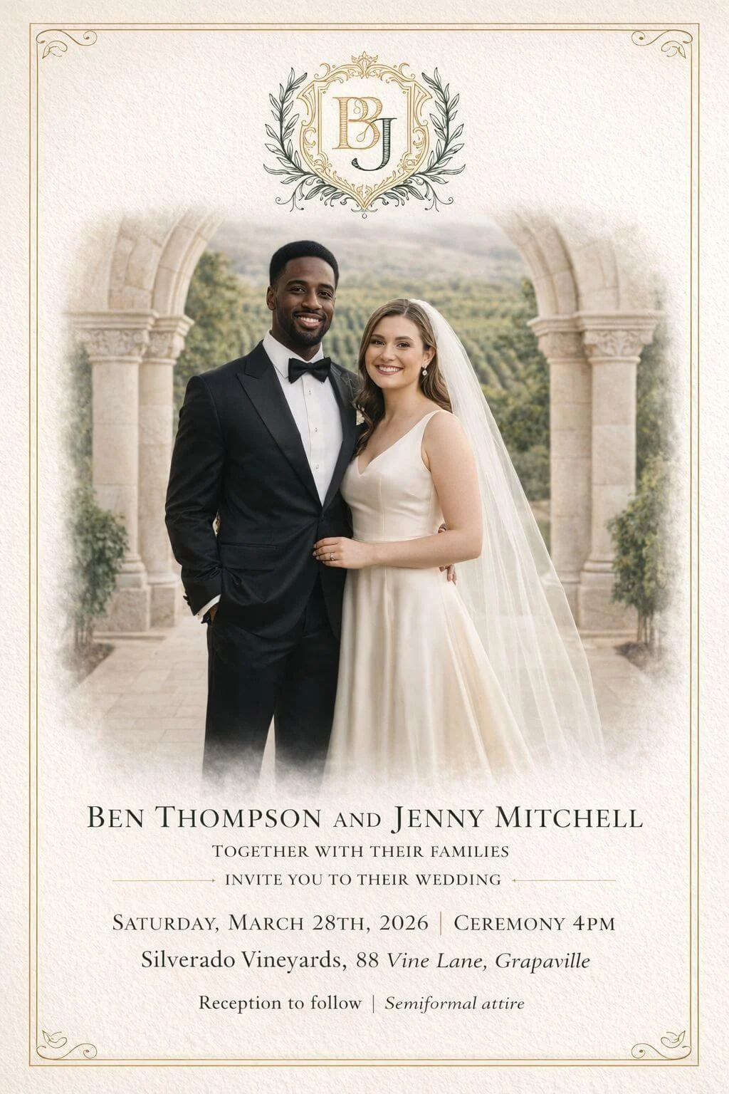 Classic Monogram Wedding Invitation
