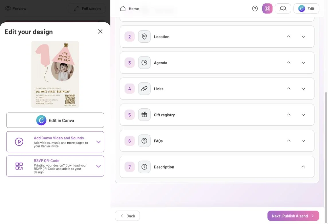 Edit design panel with the Edit in Canva control